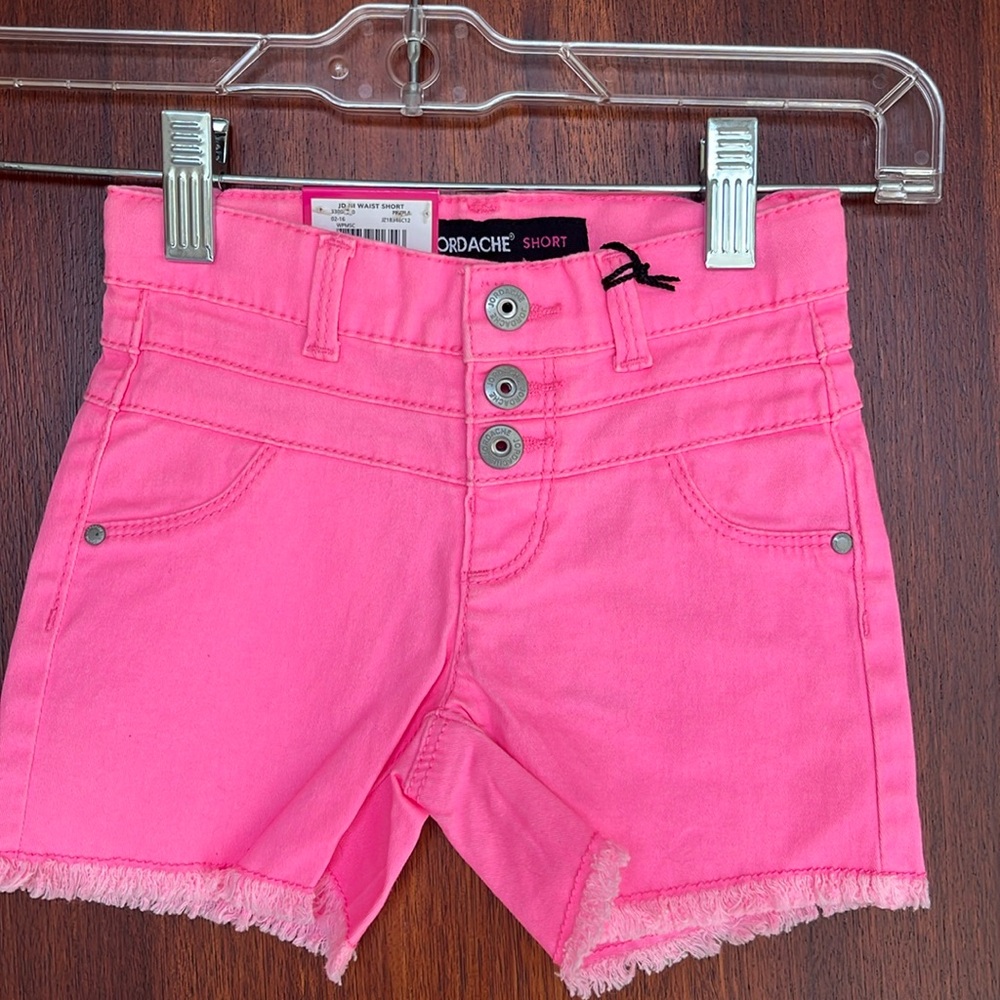 Neon pink shorts high waist denim Adjustable Waist